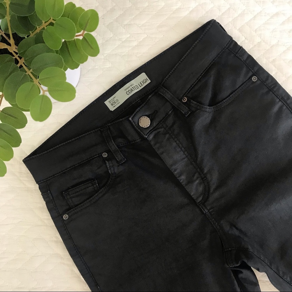 Topshop Moto || Coated Leigh High Rise Ankle-Grazer Black Stretch Jeans … - Picture 5 of 12